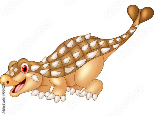 Cartoon happy ankylosaurus on white background