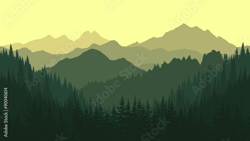 Green mountain landscape in the summer. Vector seamless background. © tanyadzu