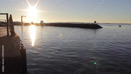 Boat pier seascape view, in Olhao, Ria Formosa wetlands park