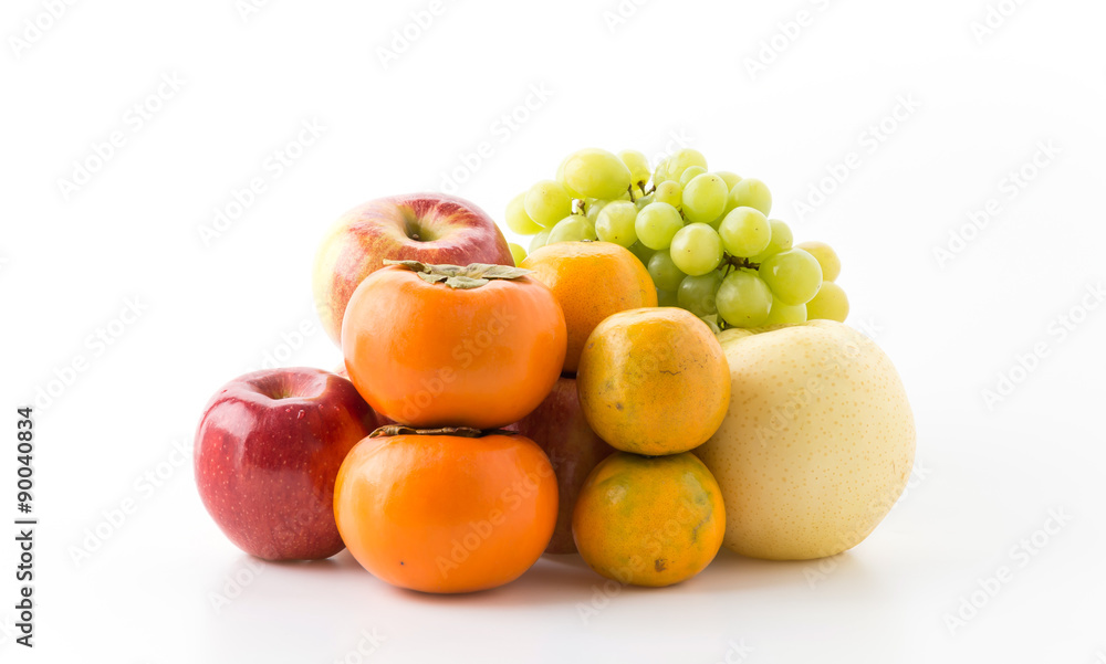 mix fruits on white background