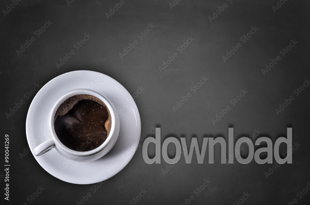 Download word on blackboard with coffee cup Download word on blackboard with coffee cup