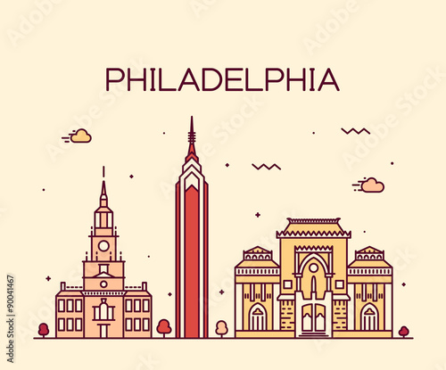 Philadelphia skyline trendy vector linear style