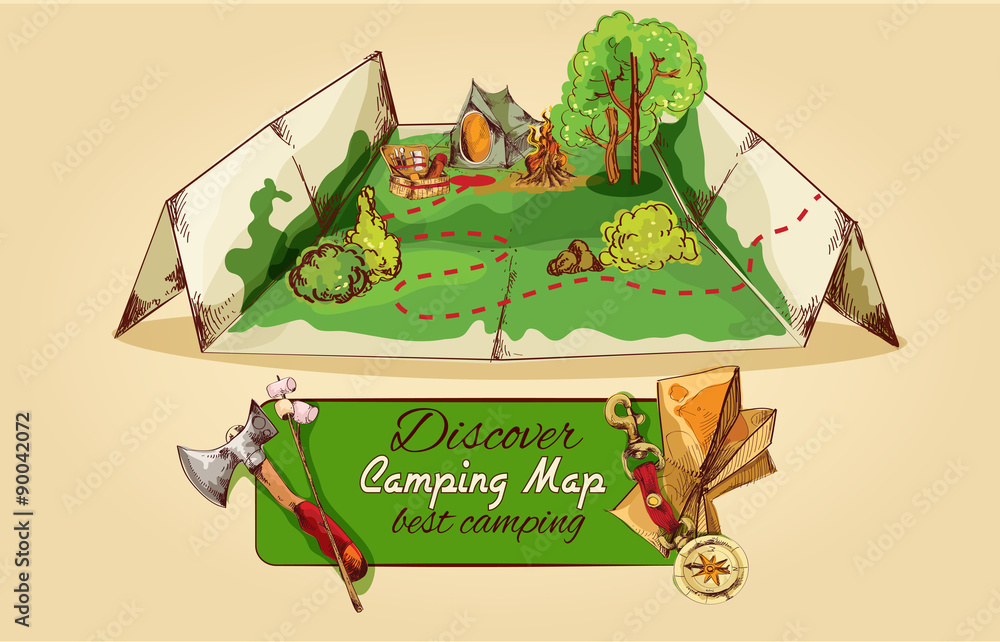 Obraz premium Camping Map Sketch