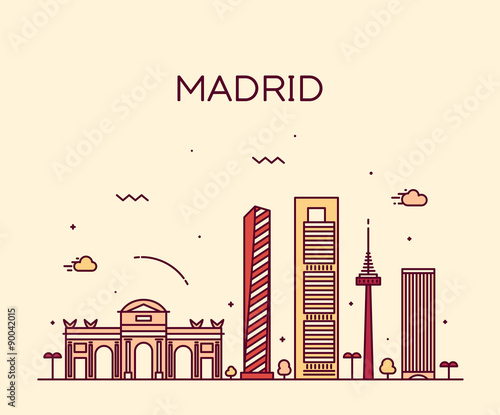 Madrid skyline trendy vector illustration linear
