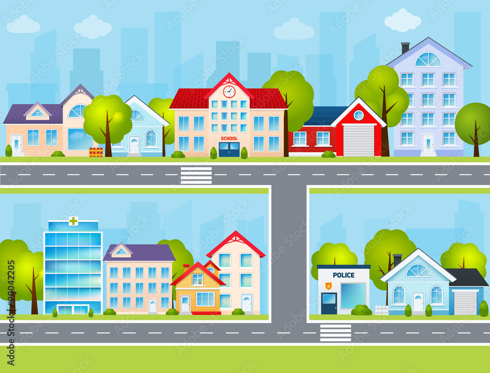 Flat Town Illustration