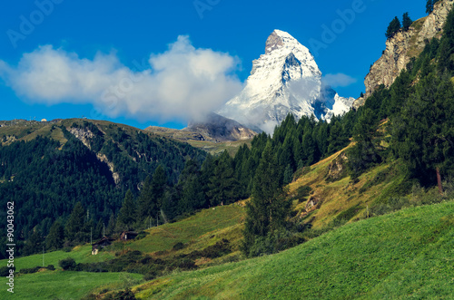 The beautiful mountain Matterchorn with clouds. Switzerland