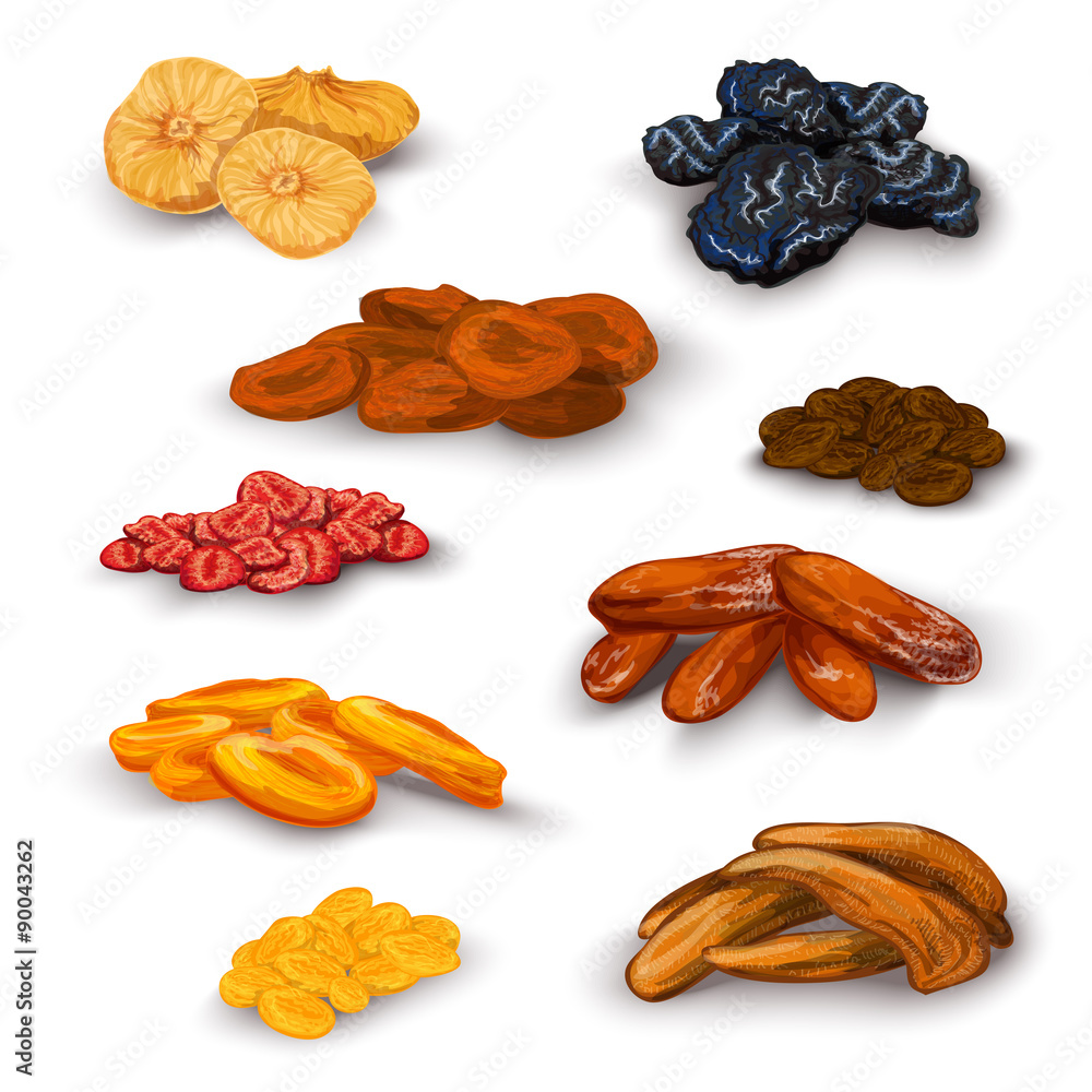 Obraz premium Dried fruit icons set