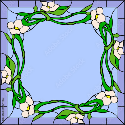 Garden flowers, floral vector composition in stained-glass window style