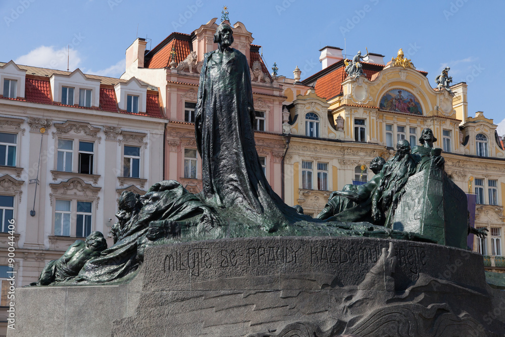 Statue and historic buildings of Old Town Square, Prague