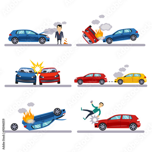 Car accidents set on white