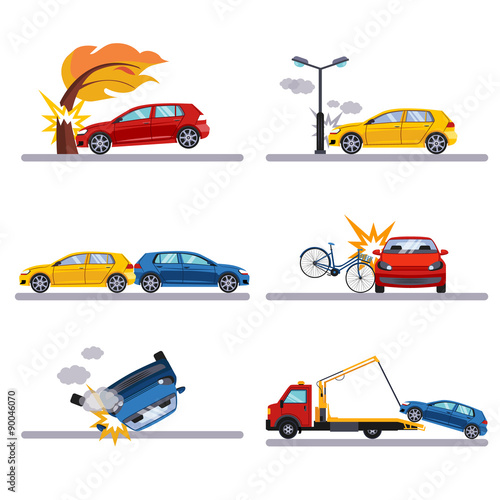 Car accidents set on white