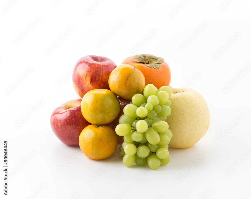 mix fruits on white background