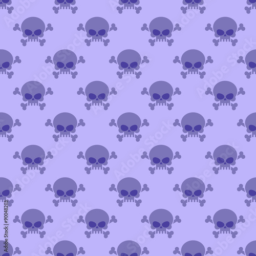 Skull with crossbones background. Seamless purple pattern from h