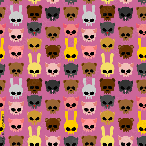 Cute skulls of animals:  rabbit and cat, bear and pig. Seamless