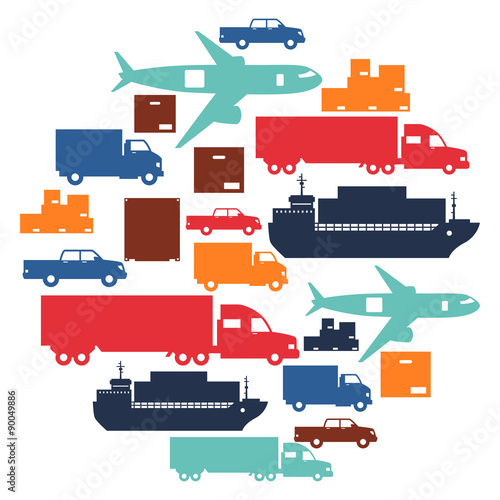 Freight cargo transport icons background in flat design style