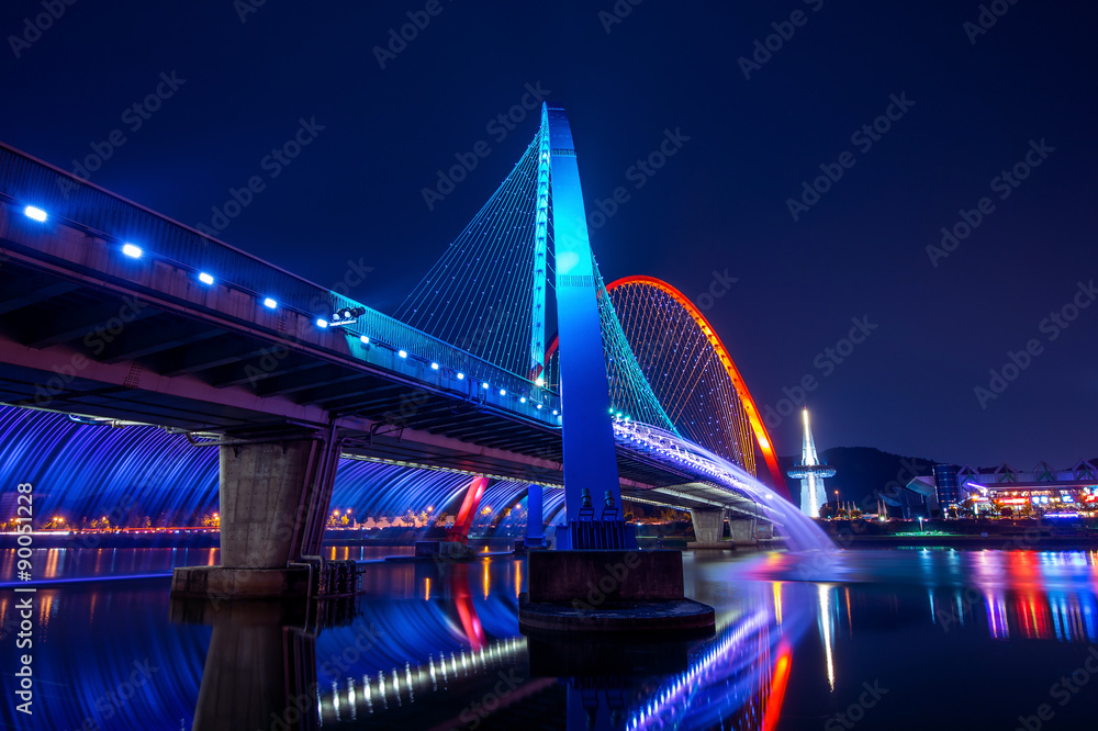 Obraz premium Rainbow fountain show at Expo Bridge in South Korea.