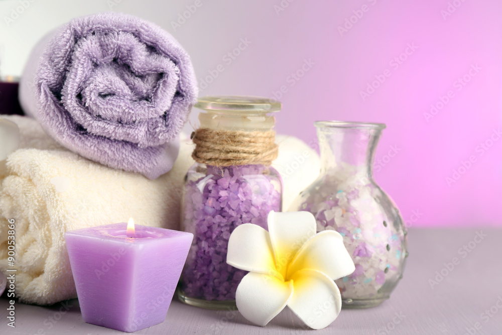 Spa treatments on colorful background.