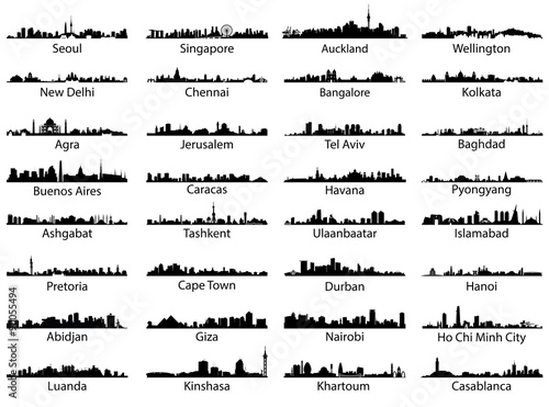 world cities skylines silhouettes vector set