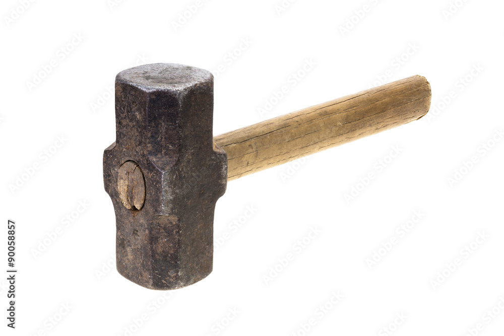 Old sledge hammer with handle pointing right isolated on white Stock Photo  | Adobe Stock