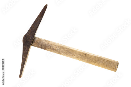 Old and rusty welding or chipping hammer seen from the side isolated on white background