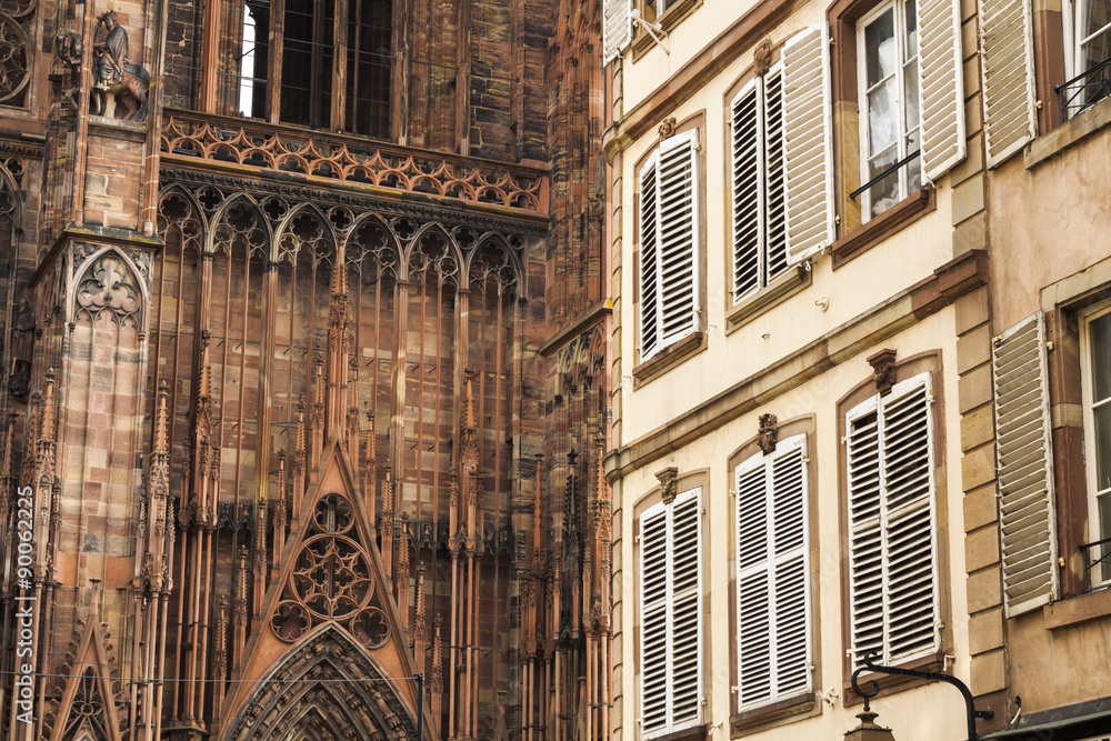 Fototapeta premium Strasbourg historical house and Cathedral, Alsace, France