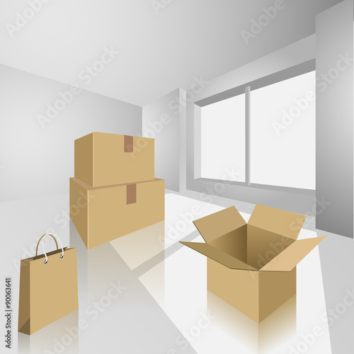 Cardboard boxes in empty room