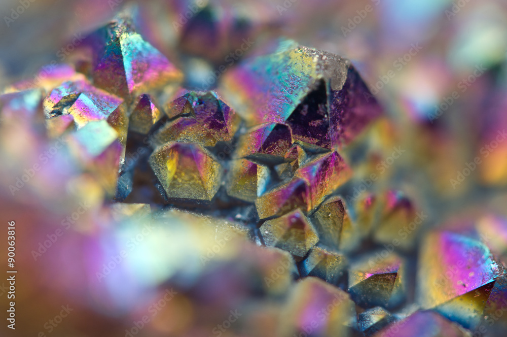Multi-coloured crystals macro