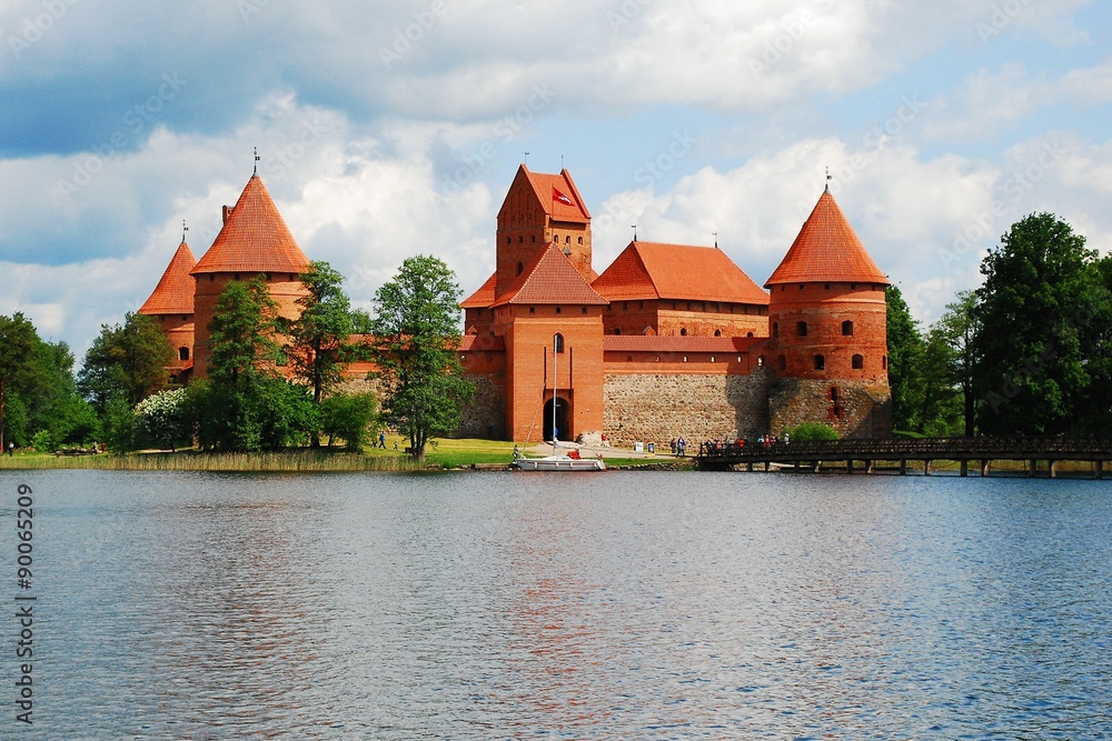 Galves lake,Trakai old red bricks castle view Galves lake,Trakai old red bricks castle view