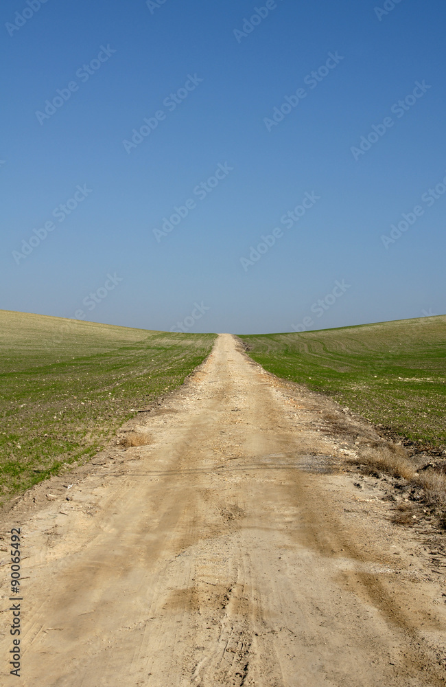Camino en zona de campo con tierras de cultivo