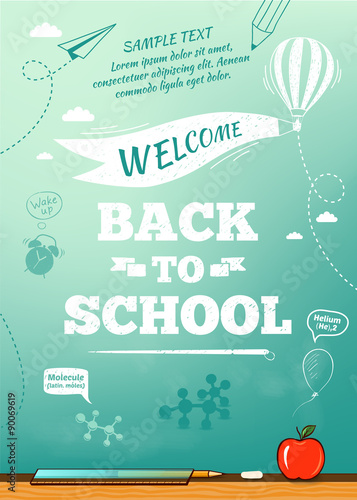 Back to school poster, education background. Vector illustration