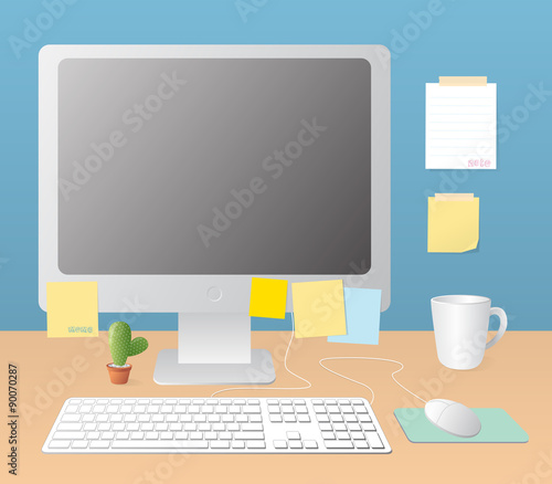 workspace and monitor computer vector illustration