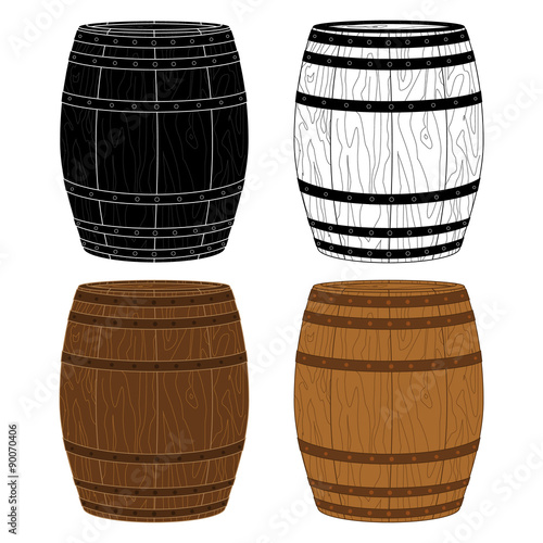 Four Wooden Barrels Vector