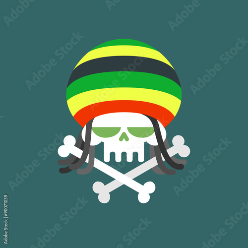 Rasta skull. Skull addict with dreadlocks and bones. Dead from d