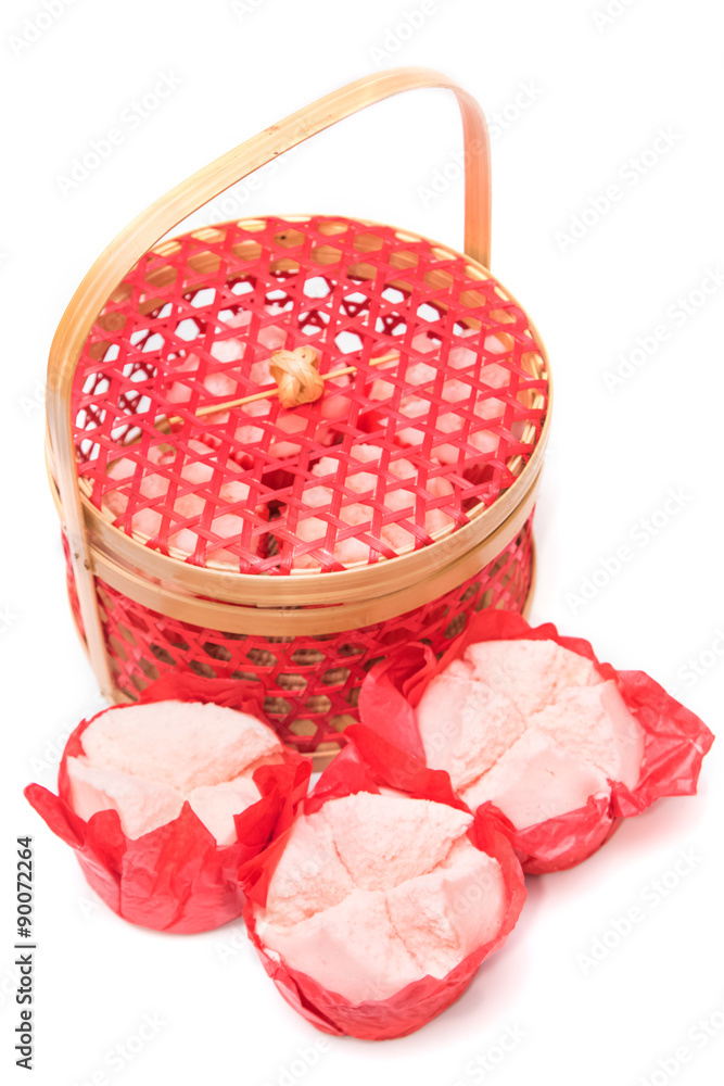 Steamed cupcake with red paper in red basket ,Dessert for chines