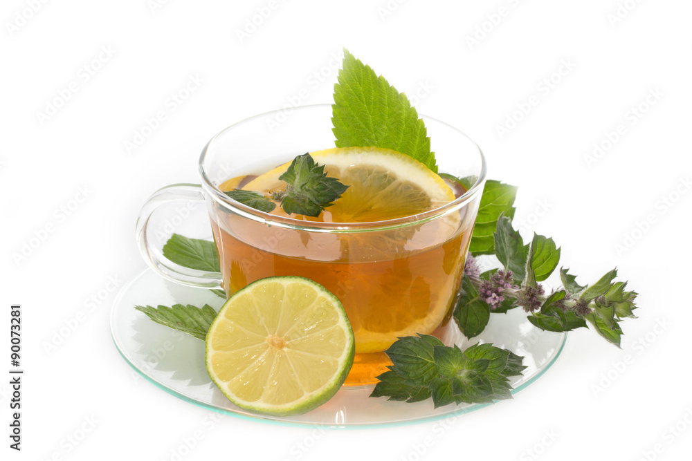 Cup of tea with lemon and mint isolated Cup of tea with lemon and mint isolated