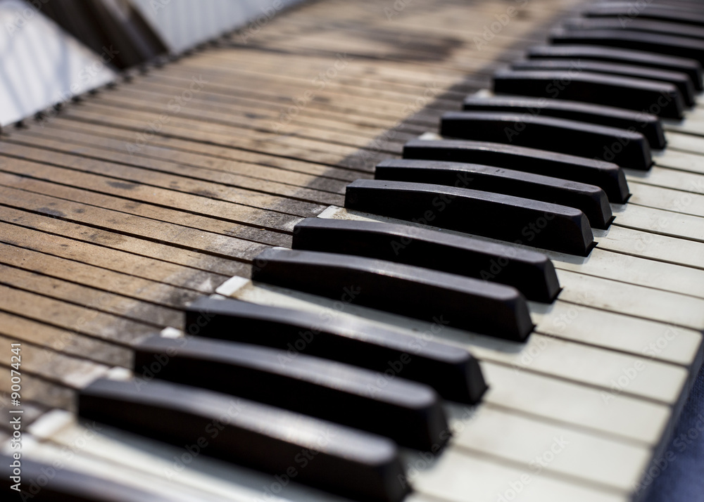 Old vintage piano keyboard