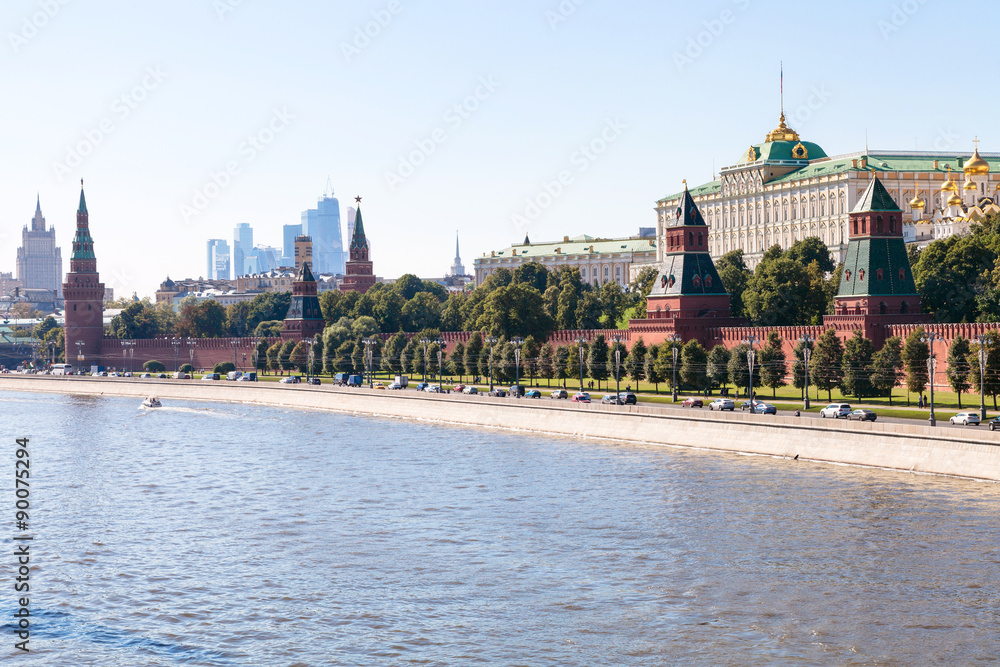 view of The Kremlin embankment in summer afternoon