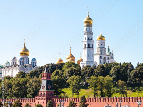 Cathedrals on green hills in Moscow Kremlin