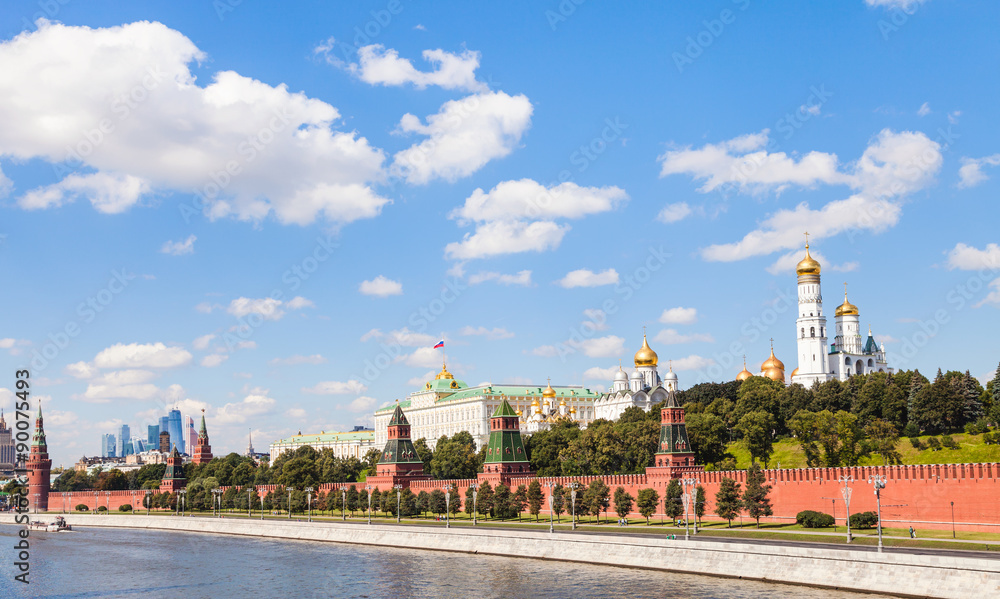 view of Moscow Kremlin from Moskva River in summer