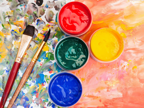 art still life - watercolor palette, paint brushes