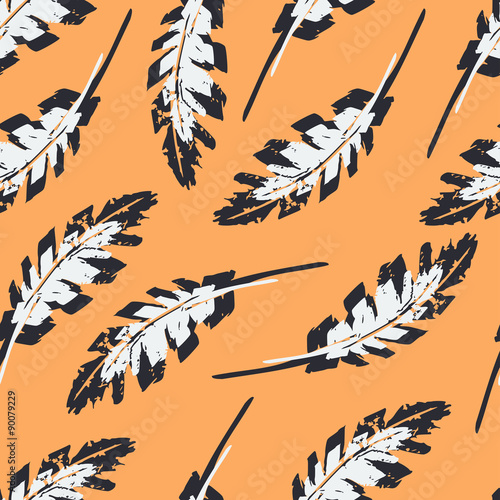 Vintage Feather Seamless Pattern. photo