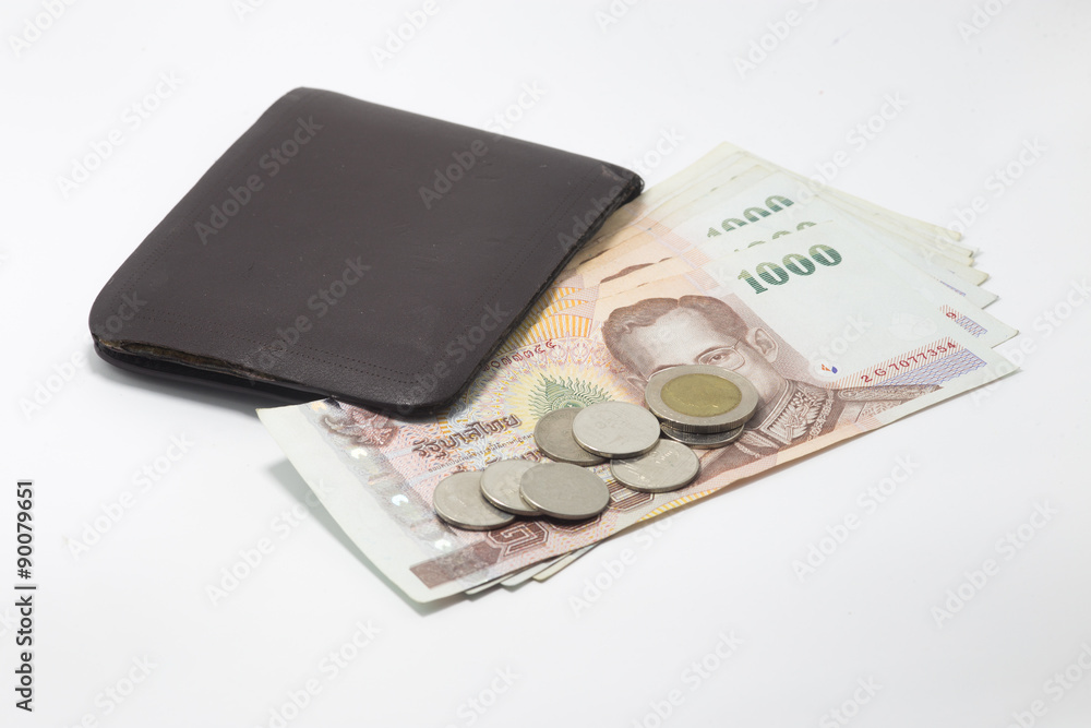 Brown wallet with Thai banknote Brown wallet with Thai banknote