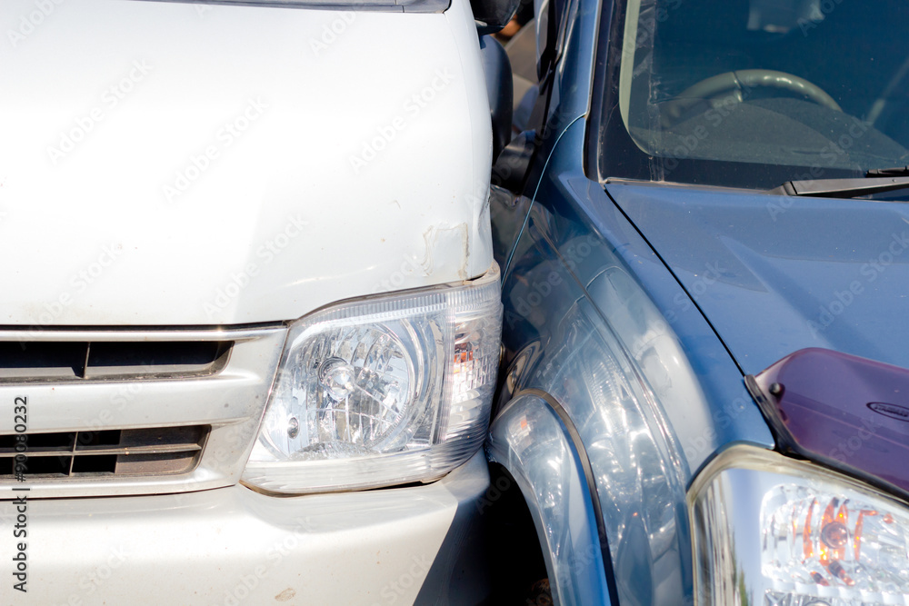 Fototapeta premium Auto accident involving two cars on a city street