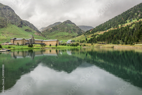 Nuria Sanctuary and reflection in the catalan pyrenees.Spain