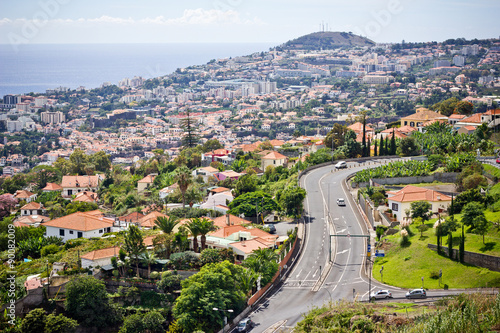 Wide view photo from cable car on madeira island.