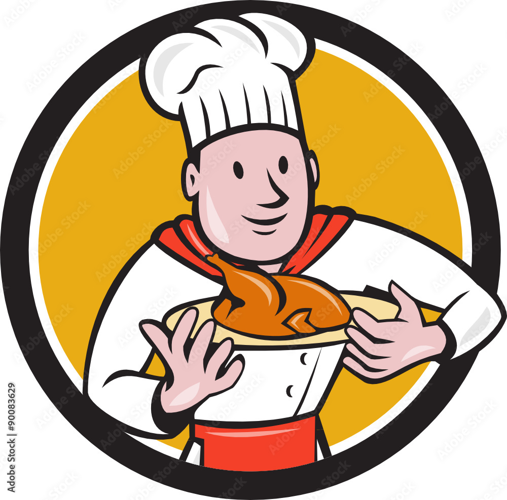 Chef Cook Roast Chicken Dish Circle Cartoon Chef Cook Roast Chicken Dish Circle Cartoon