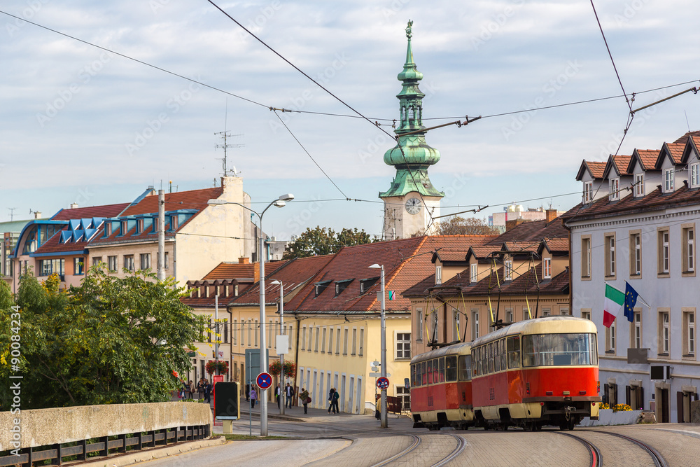 Obraz premium Red tram in Bratislava
