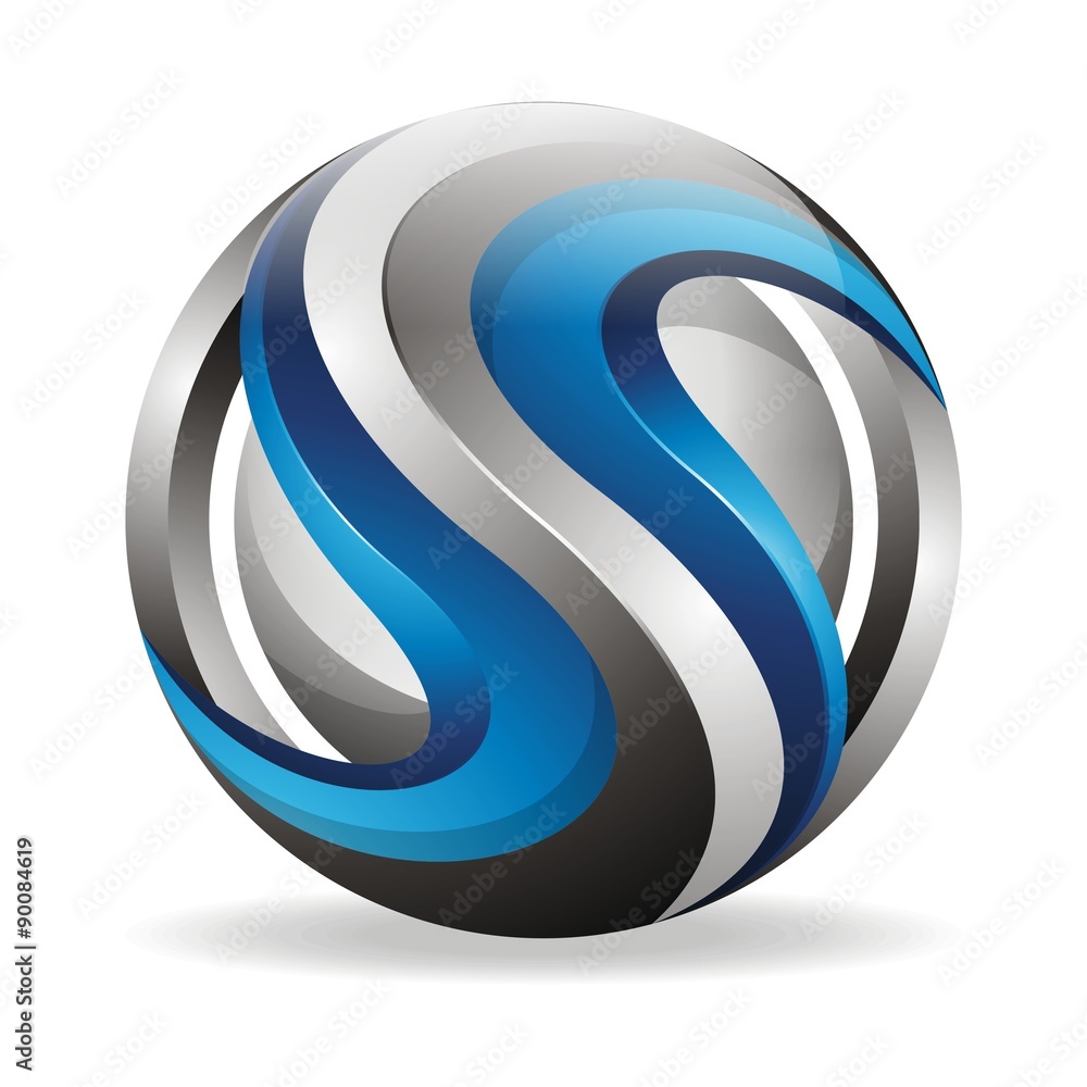 Letter S logo design template colored grey blue circle sphere design ...