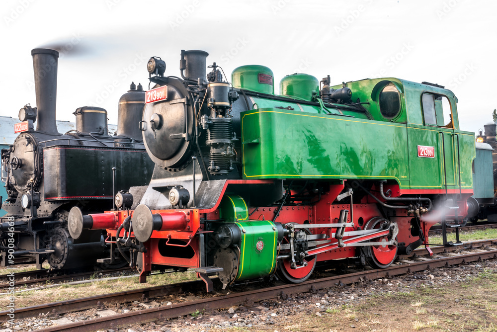 Fototapeta premium Two old steam Czechoslovak locomotives in museum