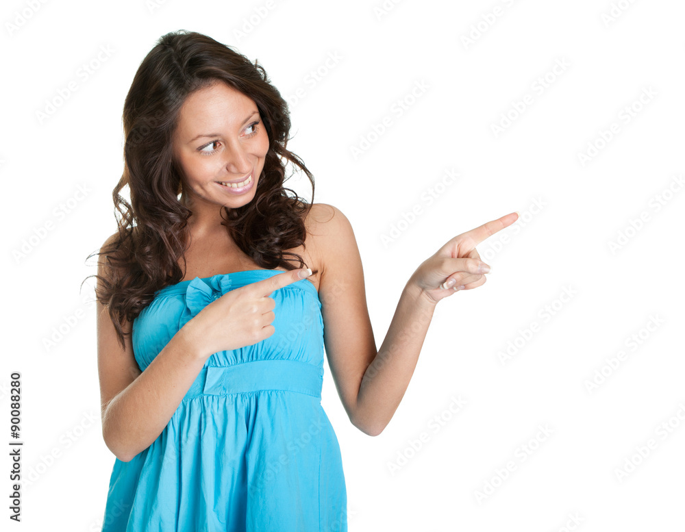 Elegant young woman pointing to the right Elegant young woman pointing to the right